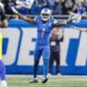 Detroit Lions cornerback Cameron Sutton (1) celebrates a play against the Los Angeles Rams during the second half of the wild-card round game at Ford Field in Detroit on Sunday, Jan, 14, 2024.