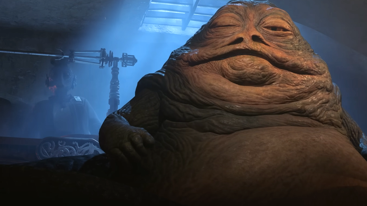 Jabba the Hutt flashes a coy wink in the story trailer for Star Wars Outlaws.