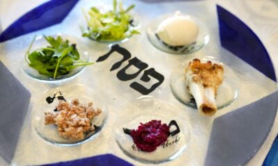 At least five foods go on the Seder plate, including shank bone, egg, bitter herbs, vegetables and sweet paste. Many Seder plates have room for hazeret, another form of bitter herb.