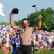 Xander Schauffele celebrates after winning the PGA Championship golf tournament at Valhalla Golf Club.