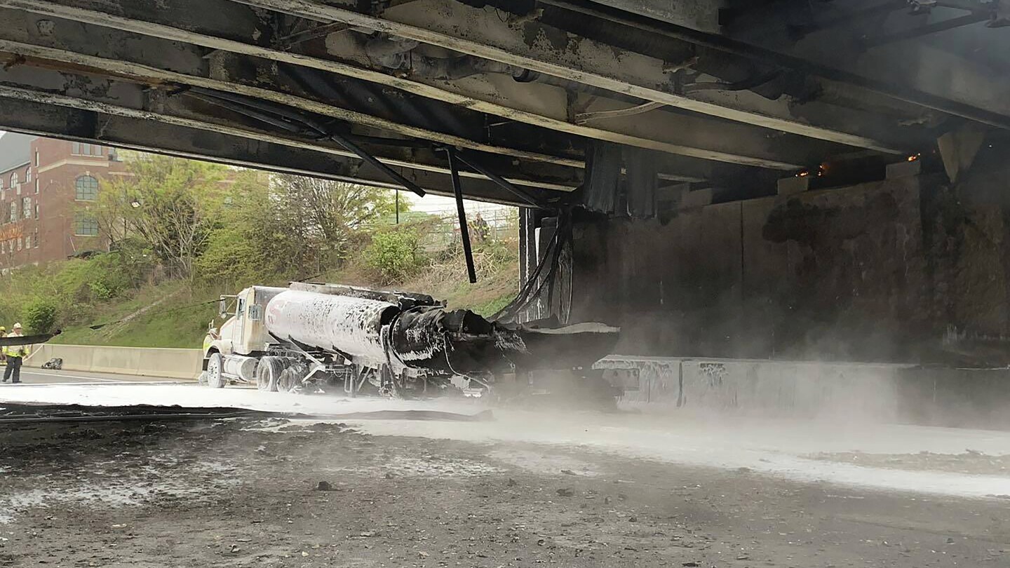 A fiery crash involving tanker carrying gas closes I-95 in Connecticut in both directions