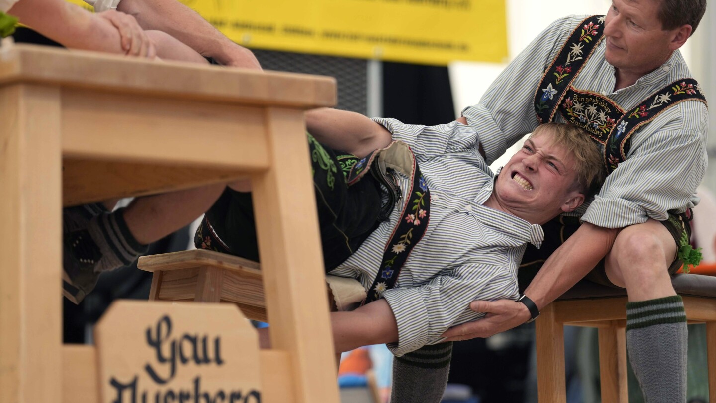 German men with the strongest fingers compete in Bavaria's 'Fingerhakeln' wrestling championship