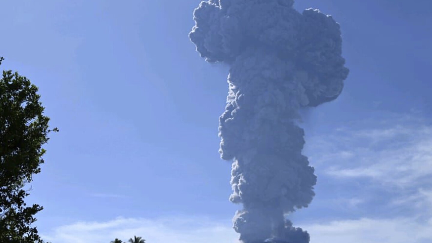 Indonesia's Mount Ibu erupts, spewing thick ash and dark clouds into the sky