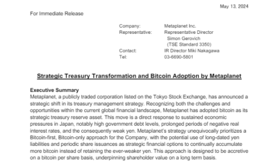 Investment Firm Makes BTC Its Strategic Reserve