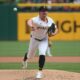 Pittsburgh Pirates starting pitcher Paul Skenes (30) delivers a pitch during the first inning of his MLB Debut against the Chicago Cubs Saturday evening at PNC Park in Pittsburgh, PA.