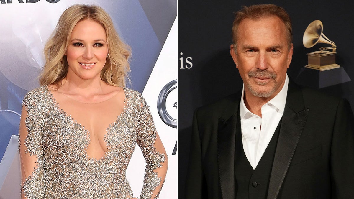 a split image of Jewel and Kevin Costner