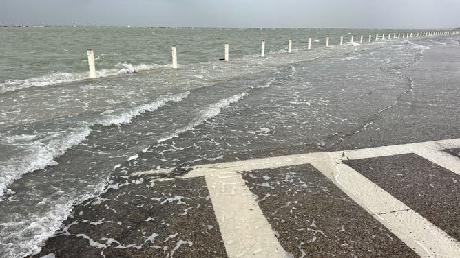 Storm surge flooding is seen in Corpus Christi, Texas, during Tropical Storm Alberto on June 19, 2024.