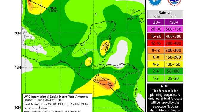 Expected rainfall over Mexico, Central America