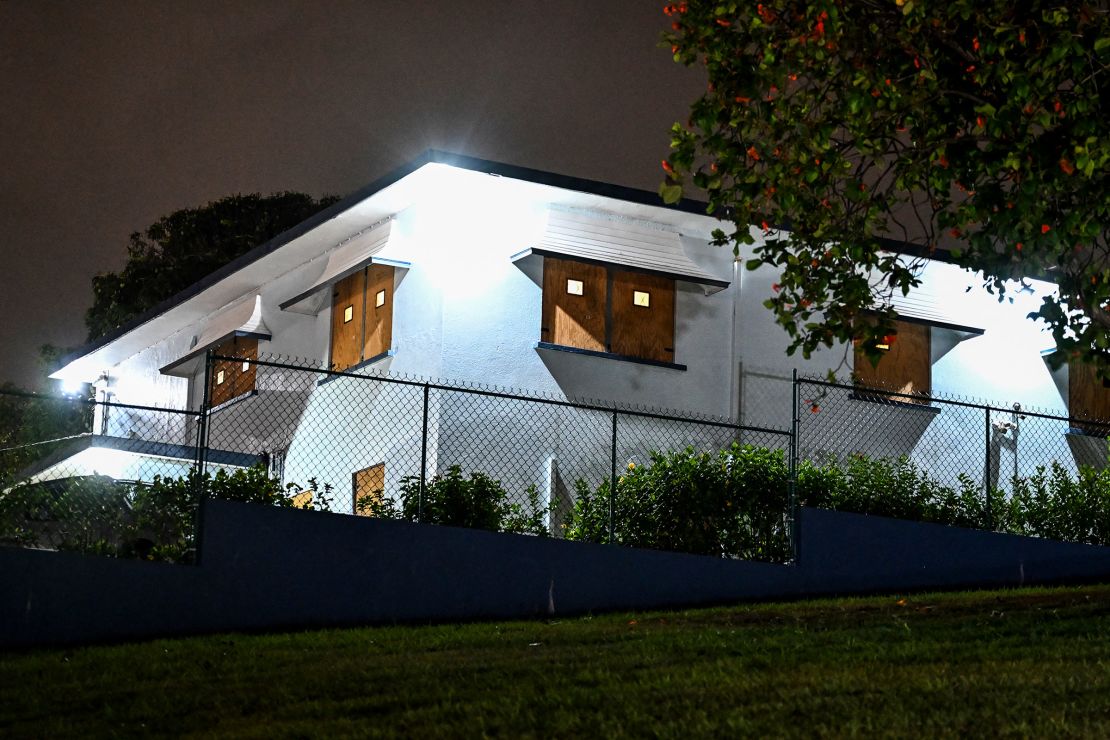 A boarded-up building is seen in Bridgetown, Barbados, on Saturday.