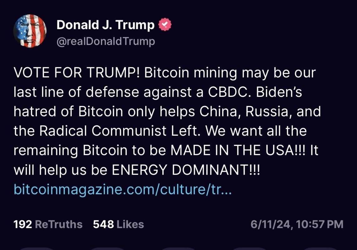 Donald Trump Commits to Championing Bitcoin Mining in DC