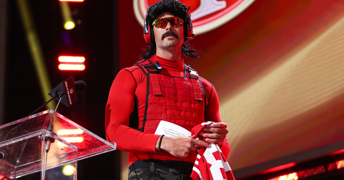 Video game streamer Dr. DisRespect presents on stage during round three of the 2022 NFL Draft on April 28th, 2022, in Las Vegas, Nevada.