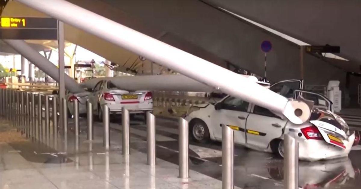 Massive roof section at Delhi international airport collapses in storm, crushing cars and killing one driver