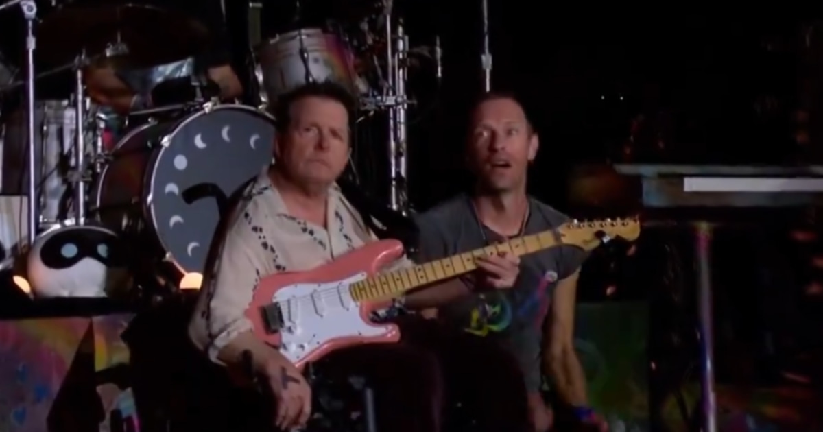 Michael J. Fox Plays Guitar Performing With Coldplay at Glastonbury