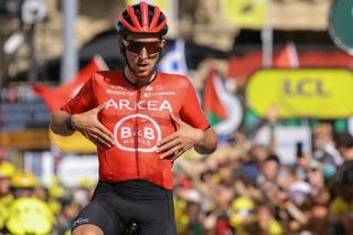 Arkea - B&B Hotels team's French rider Kevin Vauquelin cycles to the finish line to win the 2nd stage of the 111th edition of the Tour de France cycling race, 199 km between Cesenatico and Bologna, in Italy, on June 30, 2024. (Photo by Thomas SAMSON / AFP)