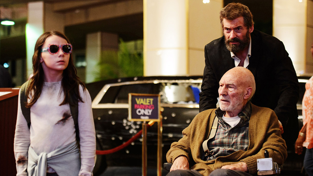 Logan, from left: Dafne Keen, Patrick Stewart, Hugh Jackman, 2017.