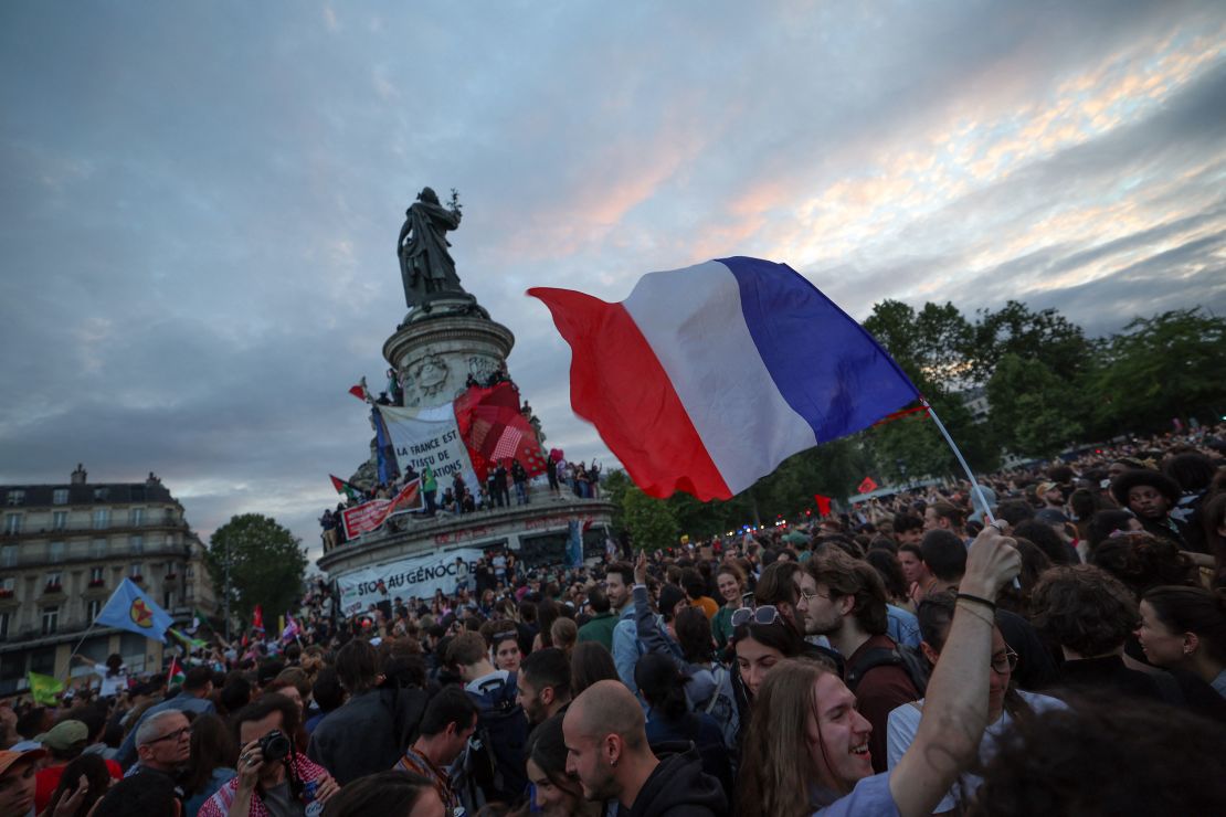 Crowds of most young people gathered at Place de la République in Paris to celebrate keeping the far right at bay.