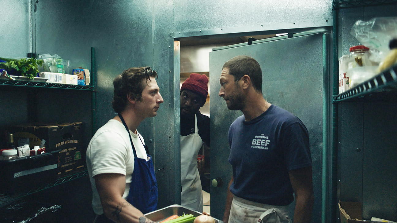 The Bear (l-r) Jeremy Allen White as Carmen 'Carmy' Berzatto, Lionel Boyce as Marcus, Ebon Moss-Bachrach as Richard 'Richie' Jerimovich.