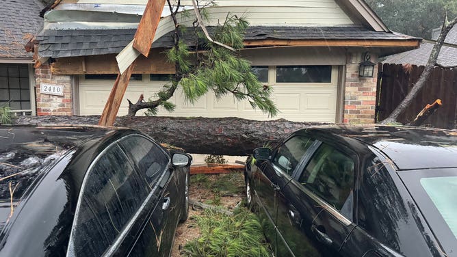 Damage to a home in Spring, Texas on July 8, 2024 from Hurricane Beryl.