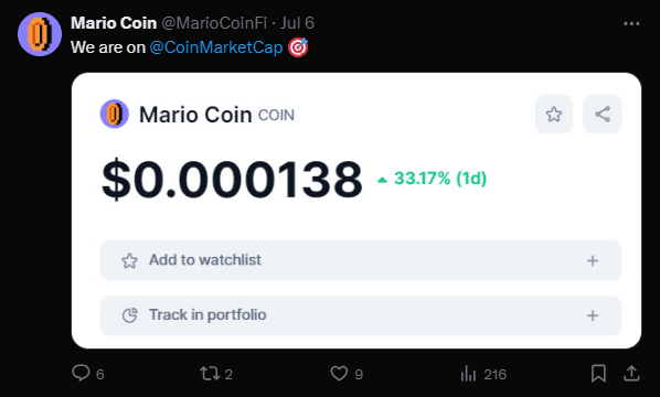 Mario Coin tweet