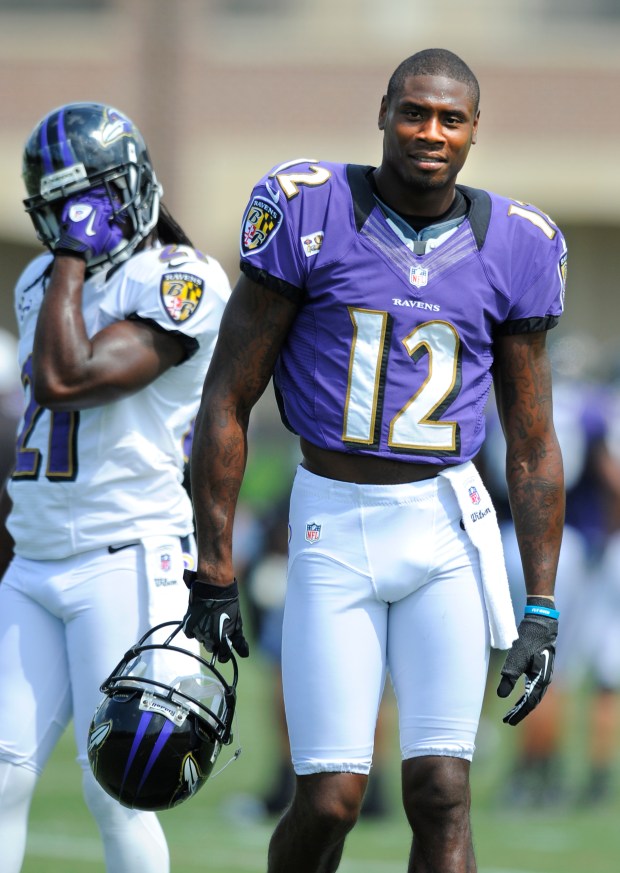 Owings MIlls,MD--8/11/12--Ravens' #12 Jacoby Jones. Baltimore Ravens football practice at...