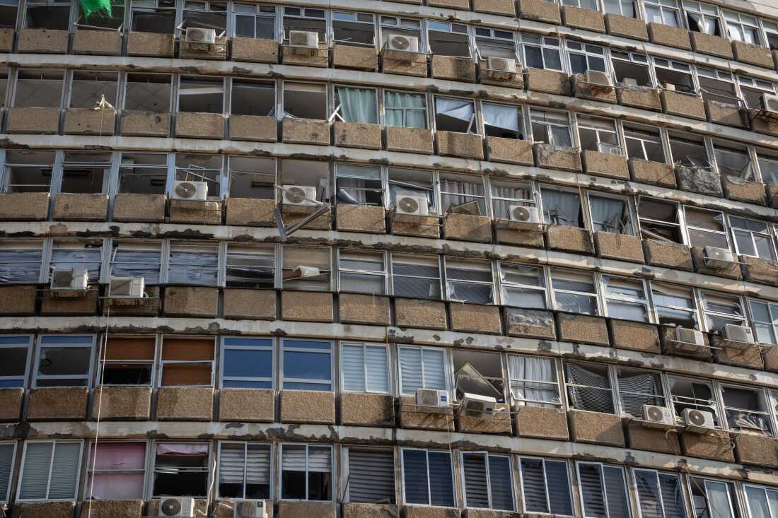 A building damaged by an explosion in Tel Aviv, Israel on Friday.