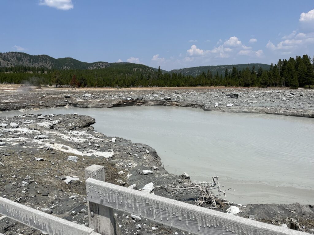 Hydrothermal explosion at Biscuit Basin on July 23, 2024. (NPS Photo)