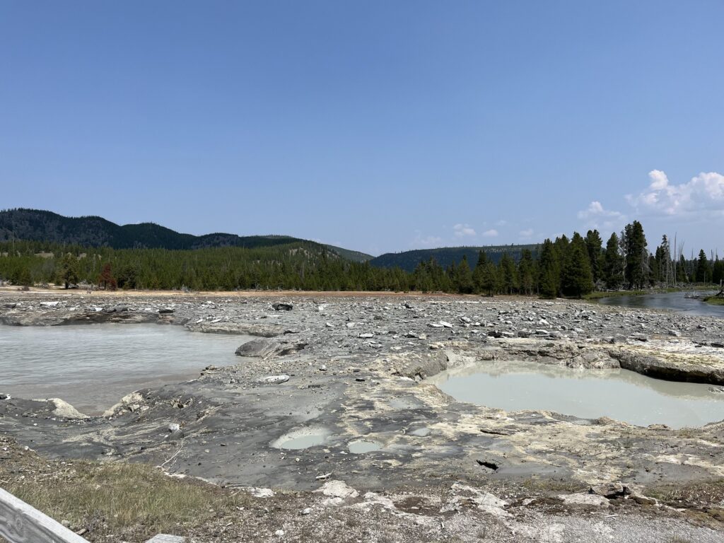 Hydrothermal explosion at Biscuit Basin on July 23, 2024. (NPS Photo)