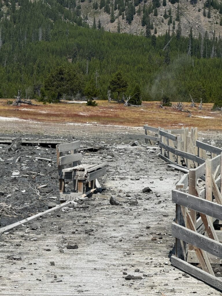 Hydrothermal explosion at Biscuit Basin on July 23, 2024. (NPS Photo)