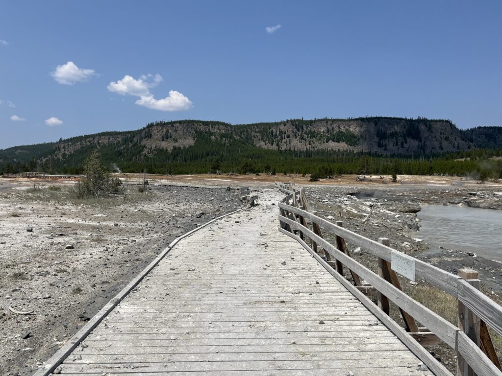 Hydrothermal explosion at Biscuit Basin on July 23, 2024. (NPS Photo)