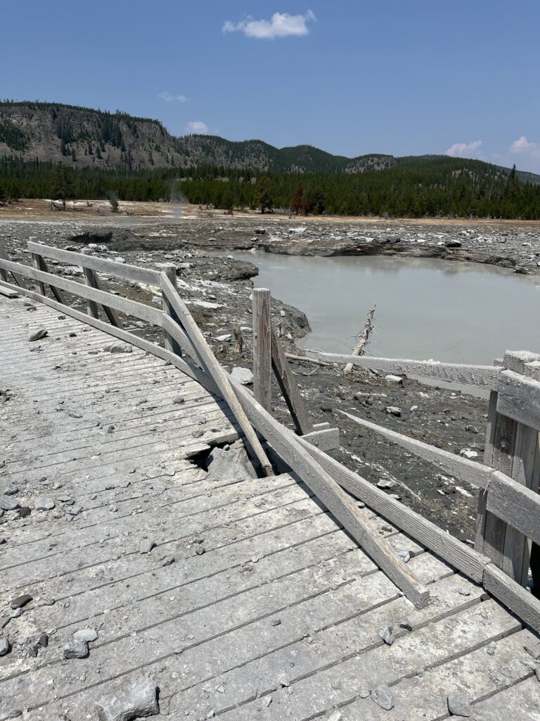 Hydrothermal explosion at Biscuit Basin on July 23, 2024. (NPS Photo)