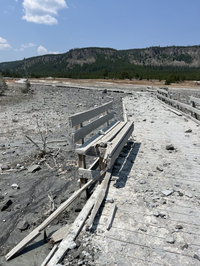 Hydrothermal explosion at Biscuit Basin on July 23, 2024. (NPS Photo)