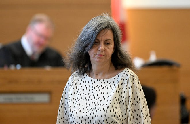 Ashley Benefield’s mother, Alicia Byers, leaves the courtroom after testifying for the state on the second day of her trial for the second-degree murder of her husband, Doug Benefield, in 2020 at the Manatee County Judicial Center, July 24, 2024.