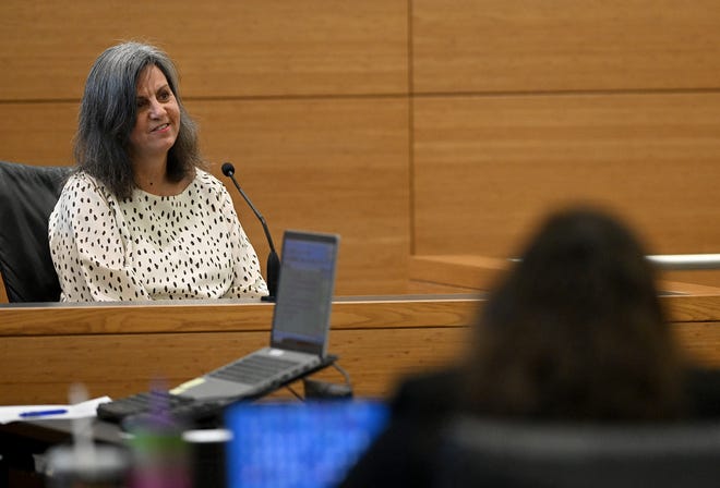 Ashley Benefield’s mother, Alicia Byers, testifies for the state on the second day of her trial for the second-degree murder of her husband, Doug Benefield, in 2020 at the Manatee County Judicial Center, July 24, 2024.