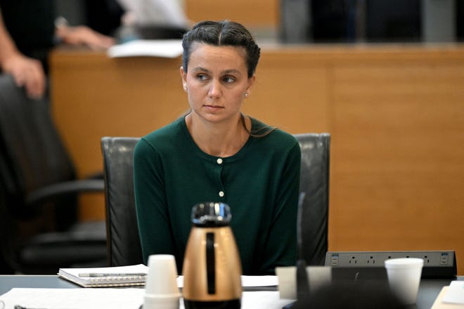 Ashley Benefield appears before potential jurors in the voir dire portion of her trial for the second-degree murder of her estranged husband in 2020 at the Manatee County Judicial Center, July 22, 2024.