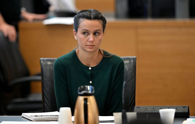 Ashley Benefield appears before potential jurors in the voir dire portion of her trial for the second-degree murder of her estranged husband in 2020 at the Manatee County Judicial Center, July 22, 2024.