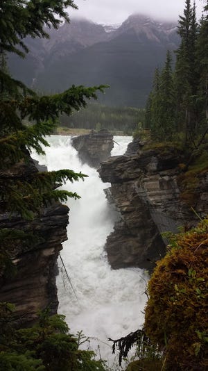 Athabasca Falls in Jasper National Park in 2016. Parts of the park were burned over in a fire on July 24-25, 2024.