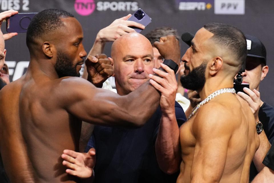 Leon Edwards (left) before his title defence against Belal Muhammad (Zuffa LLC via Getty Images)