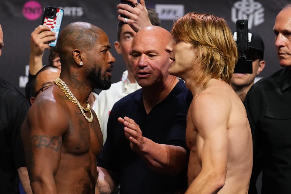 Paddy Pimblett (right) facing off with Bobby King Green (Zuffa LLC via Getty Images)