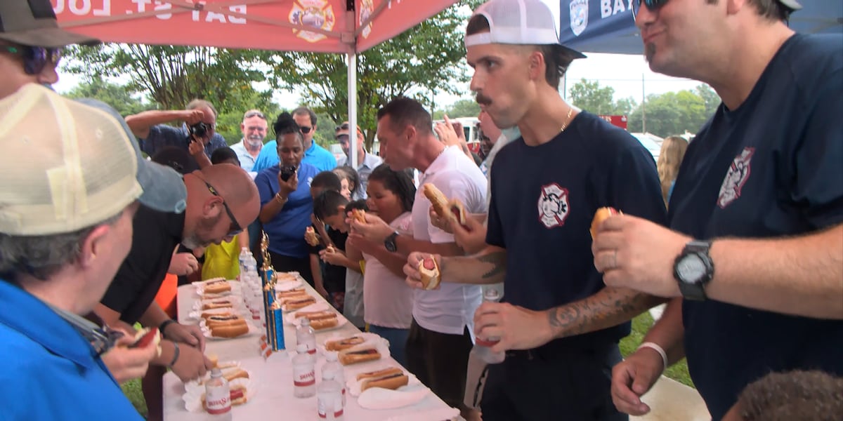 Bay St. Louis police, firefighters celebrate National Hot Dog Day with hot dog eating contest