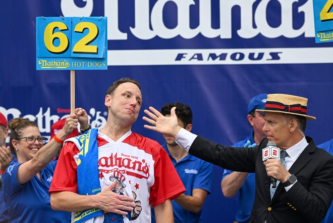 Joey Chestnut won his 16th Nathan's Hot Dog Eating Contest title in 2023.