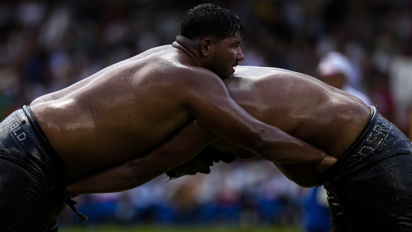 Oil wrestlers battle for the title in a more than 600-year-old competition in Turkey