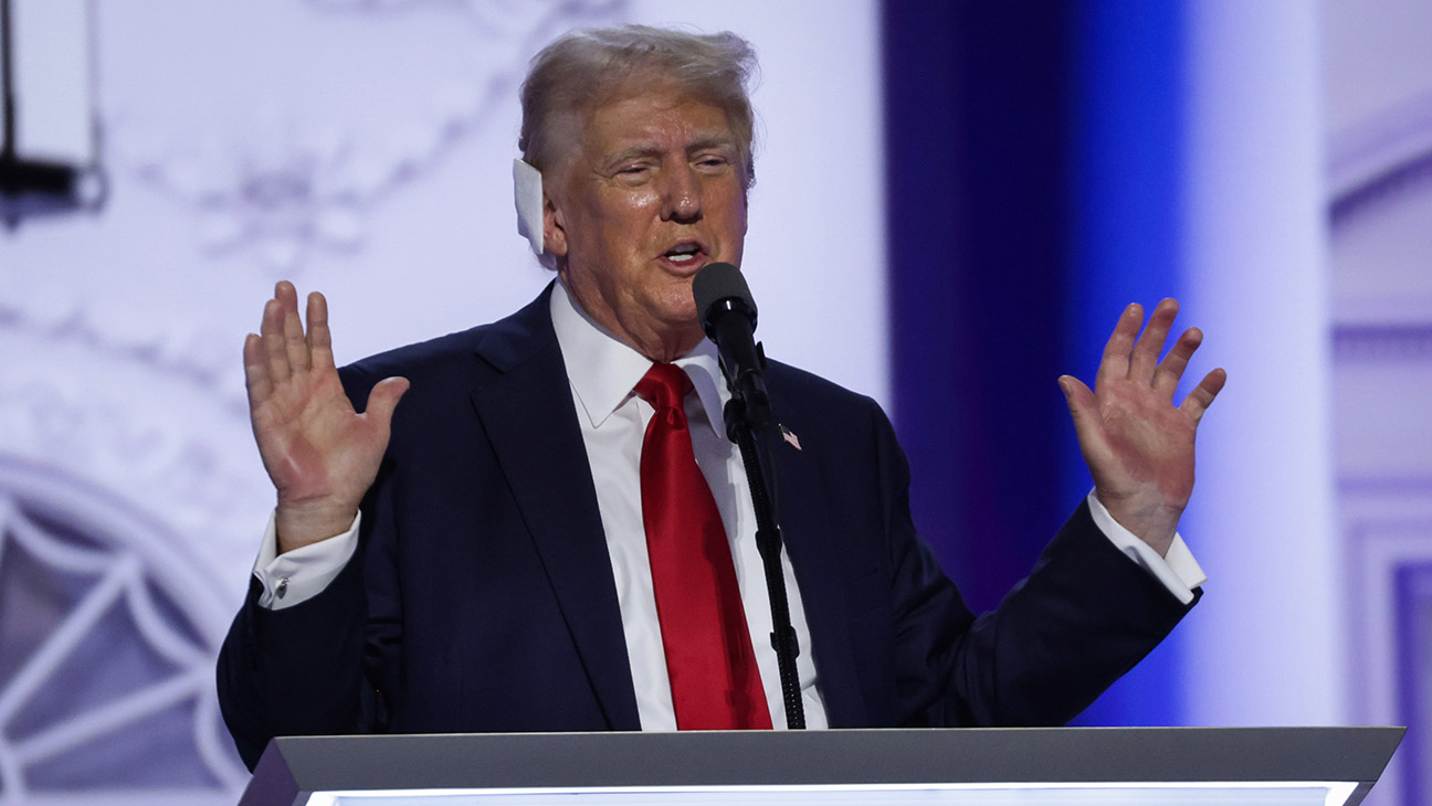 Republican presidential nominee, former U.S. President Donald Trump speaks after officially accepting the Republican presidential nomination on stage on the fourth day of the Republican National Convention at the Fiserv Forum on July 18, 2024 in Milwaukee, Wisconsin.