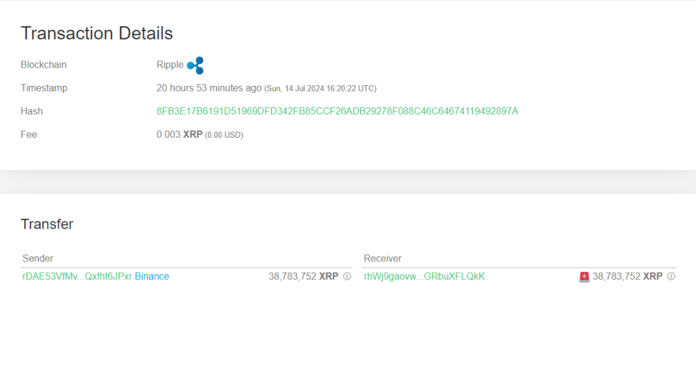 XRP Whale Outflow