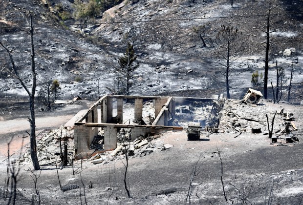 A home off Stone Canyon Road appears almost entirely burnt down by the Stone Canyon fire near Lyons on Wednesday, July 31, 2024. (Photo by Zachary Spindler-Krage/The Denver Post)