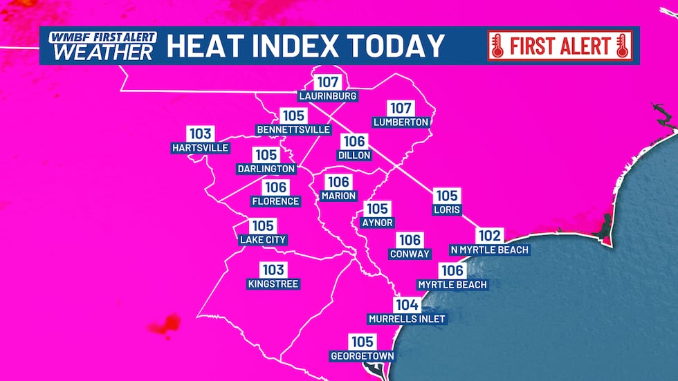 The heat index today will be brutal! We'll climb into the 105-108° range today.