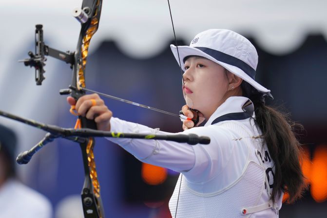 South Korea’s Lim Si-hyeon competes in archery on July 25. She shot a world and Olympic record 694 in the individual ranking round.