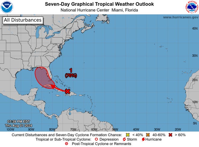 The National Hurricane Center's tropical weather outlook for Friday, Aug. 2.