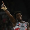 Frederick Richard reacts during the gymnastics men's team final Monday during the Paris 2024 Olympic Games at Bercy Arena. Frederick's enthusiasm, zeal and huge social media presence are fueling excitement in Paris and beyond.