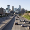 Vehicles drive toward downtown Minneapolis on Interstate 35 on a Sunday in May.