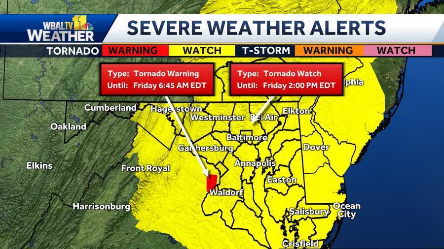 New tornado watch issued until 2 p.m. in Maryland